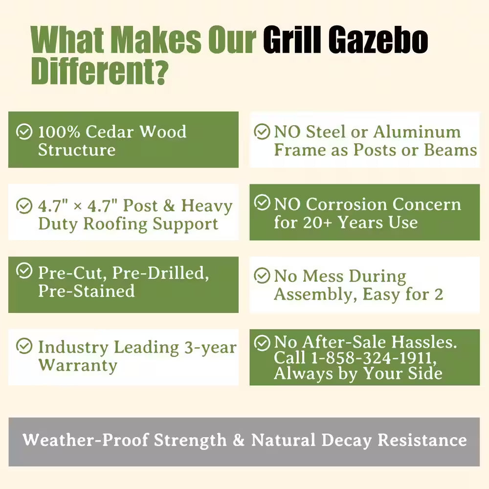 8 Ft. W X 5 Ft. D Cedar Wood Grill Gazebo Outdoor with Steel Roof
