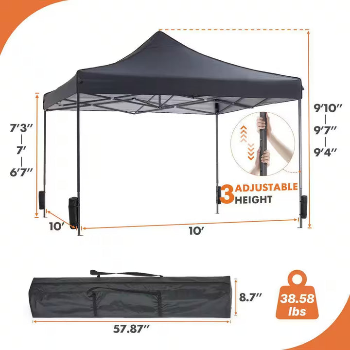 10 Ft. X 10 Ft. Pop up Canopy Tent Easy Setup Outdoor Shade Instant Portable Sun Shelter Canopy Tent for Parties, Beach