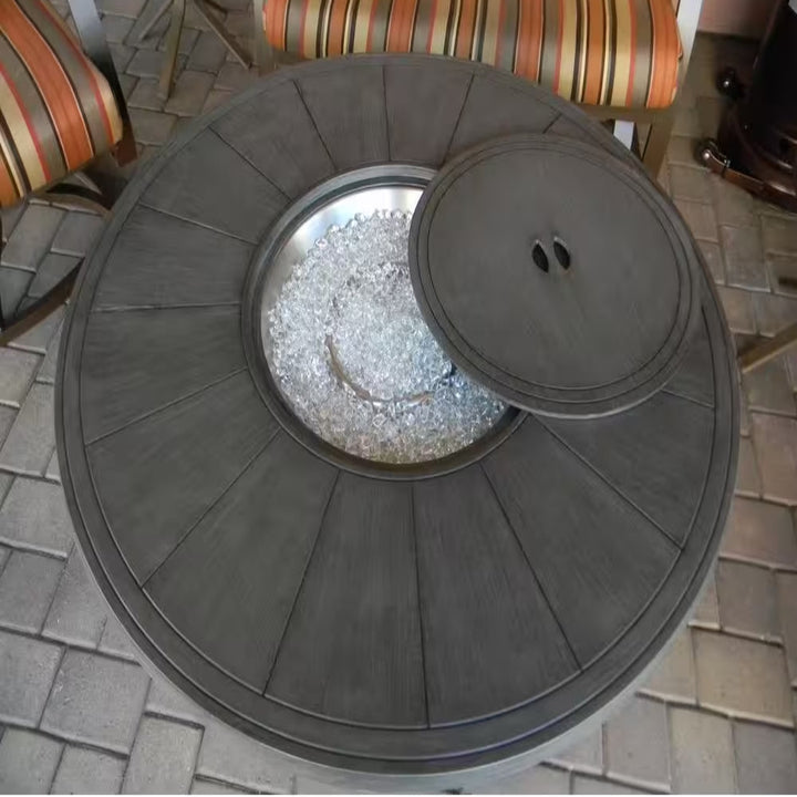 44 In. X 24 In. round Aluminum Propane Fire Pit in Brushed Wood Finish