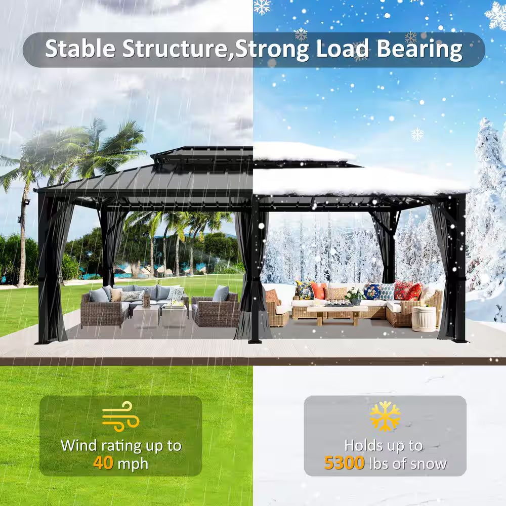 20 Ft. W X 12 Ft. D Double Hardtop Gazebo with Galvanized Steel Roof and Textilene Netting