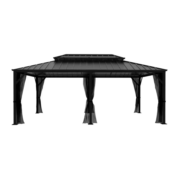 20 Ft. W X 12 Ft. D Double Hardtop Gazebo with Galvanized Steel Roof and Textilene Netting