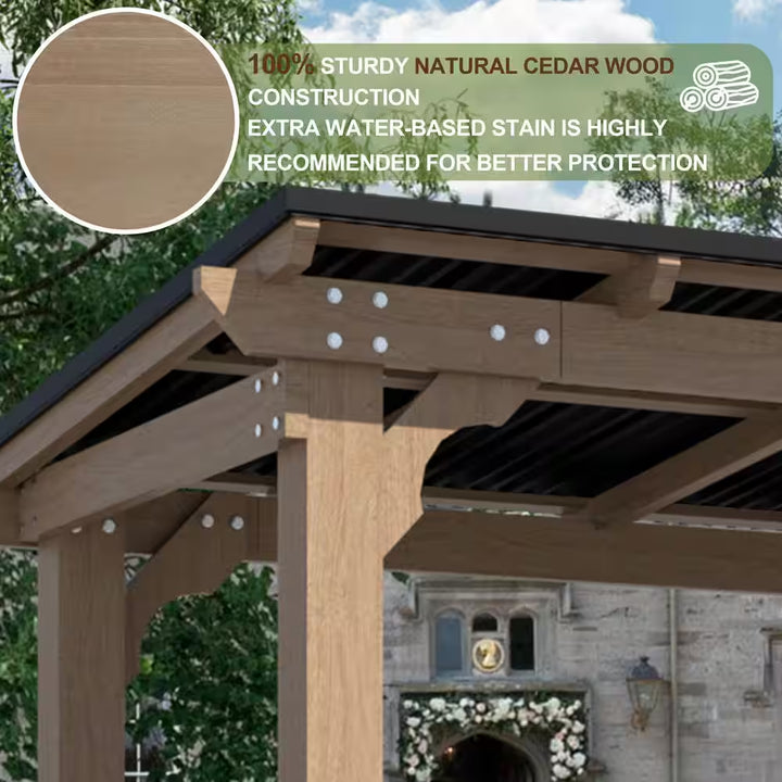 8 Ft. W X 5 Ft. D Cedar Wood Grill Gazebo Outdoor with Steel Roof