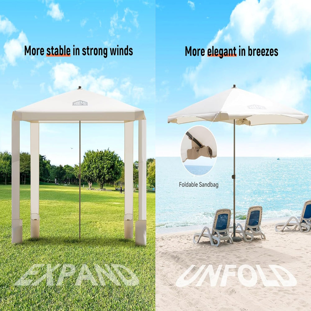 Beach Cabana 6.2'X6' Canopy, Fast Set up and Take Down, UPF 50+ UV Protection, Rainproof Beach Umbrella Shelter with Half Side Wall for Outdoor Patio Backyards Alfresco Eateries Pools Cafes Picnic