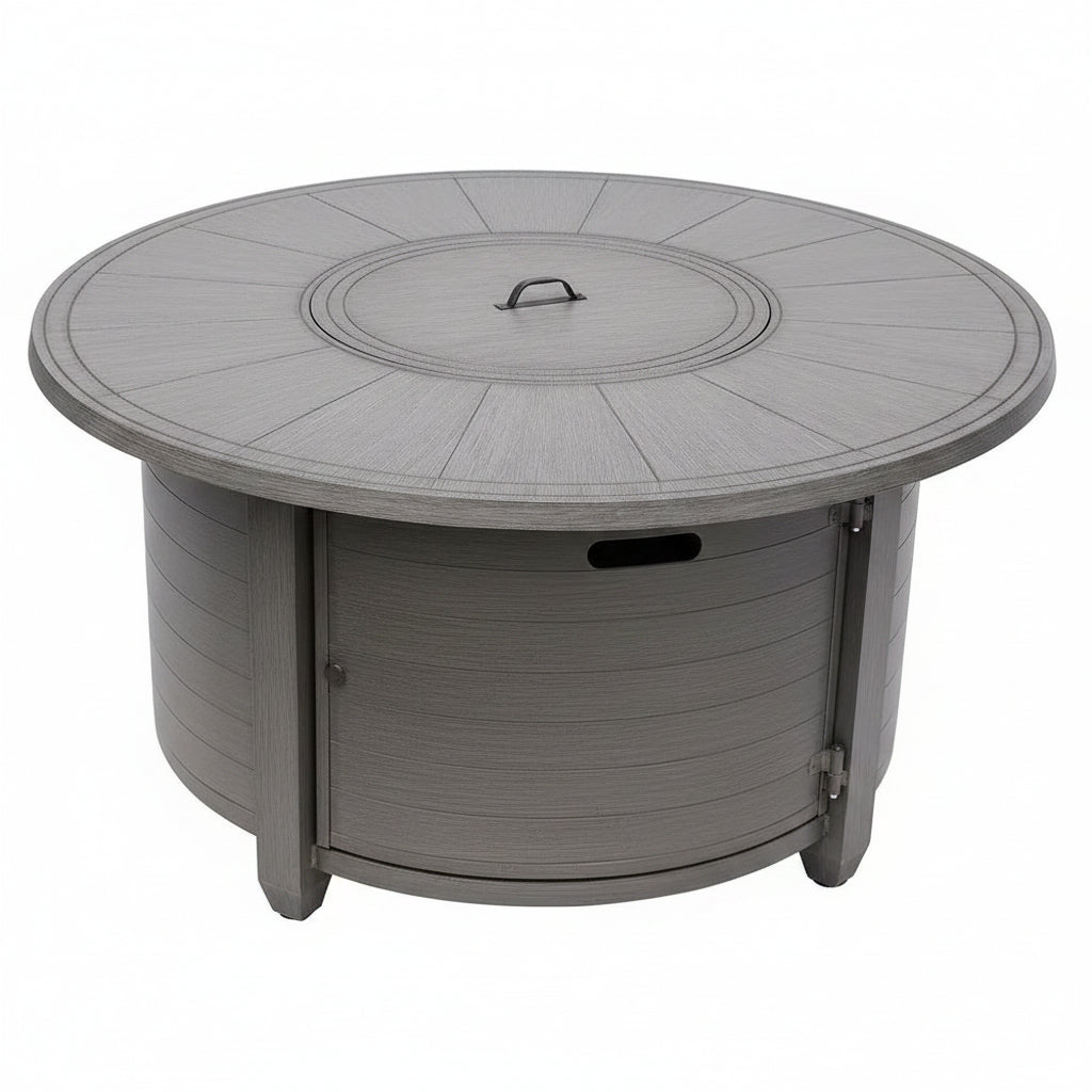 44 In. X 24 In. round Aluminum Propane Fire Pit in Brushed Wood Finish