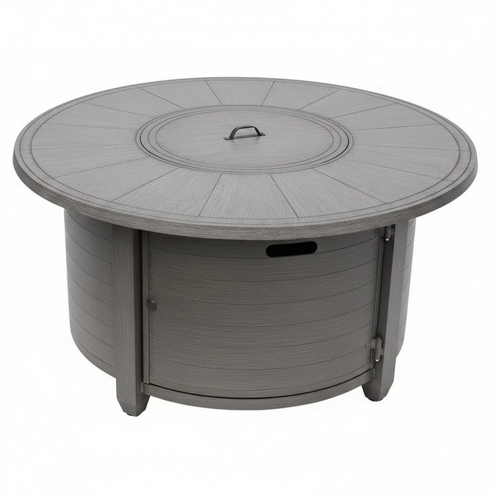 44 In. X 24 In. round Aluminum Propane Fire Pit in Brushed Wood Finish
