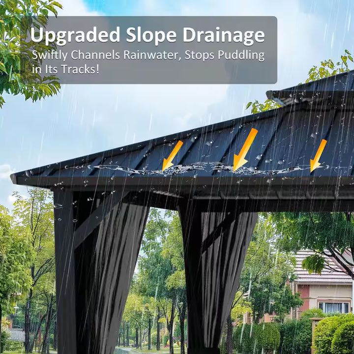20 Ft. W X 12 Ft. D Double Hardtop Gazebo with Galvanized Steel Roof and Textilene Netting