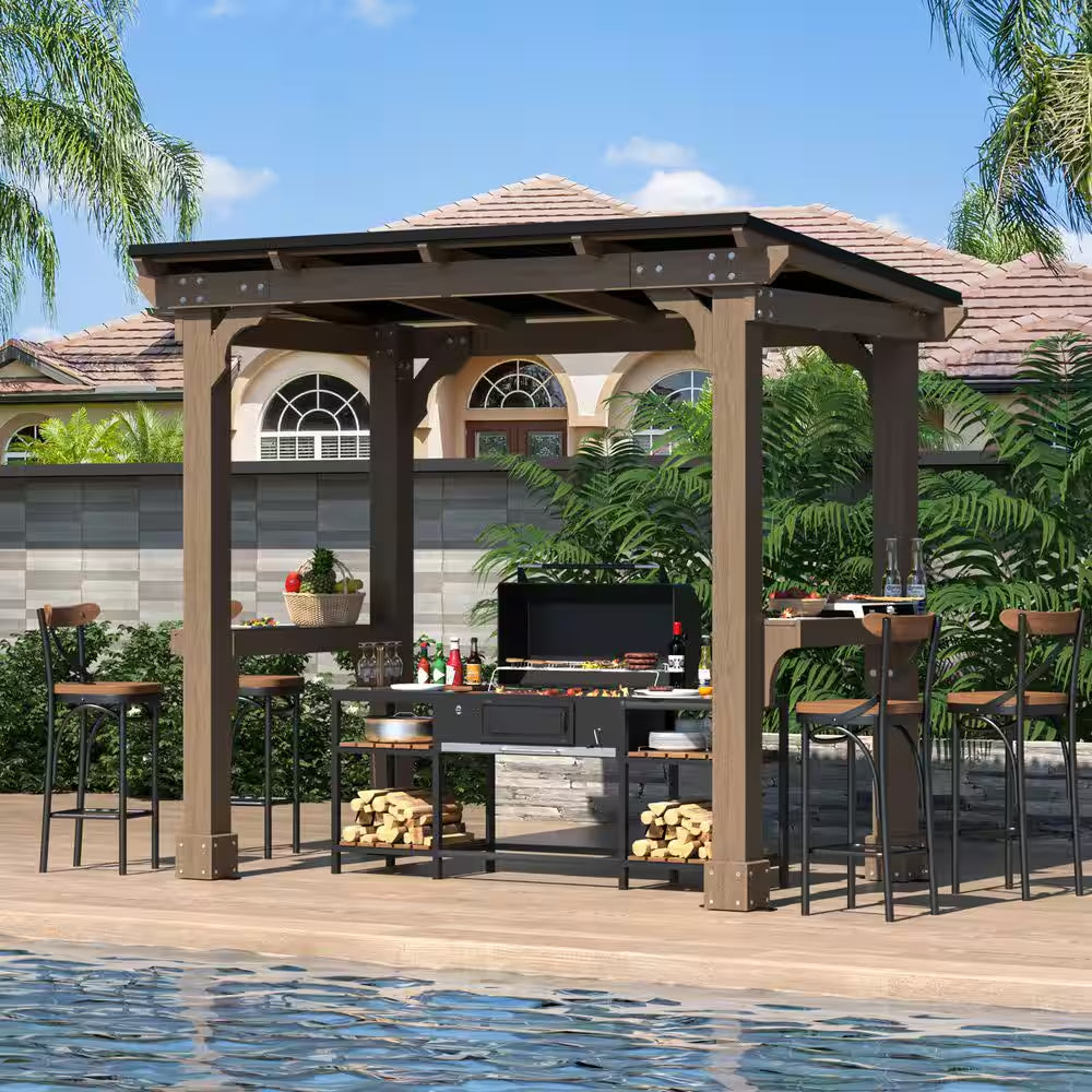 8 Ft. W X 5 Ft. D Cedar Wood Grill Gazebo Outdoor with Steel Roof