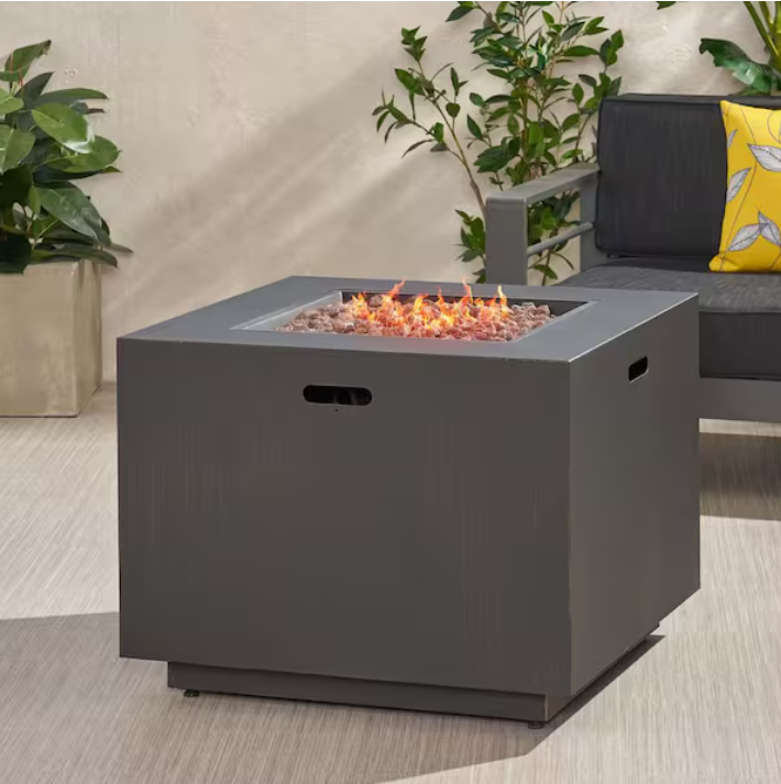 33" Square Iron Propane Fire Pit — Brown, 50,000 BTU