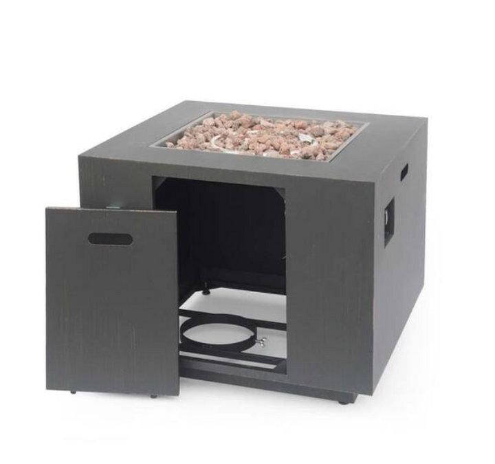 33" Square Iron Propane Fire Pit — Brown, 50,000 BTU